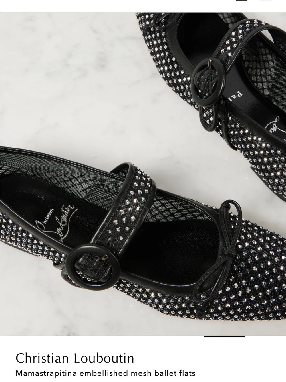 Christian Louboutin Black Embellished Mesh Mary‑Jane Ballet Flats  Size 39 - Picture 2 of 10